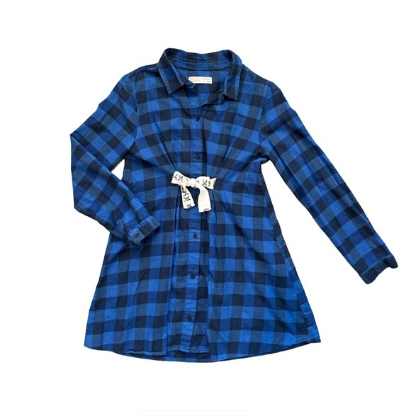Zara Girls Blue Plaid Shirt Dress 11/12 | Let’s Dance Tie Fall Flannel Look - Picture 2 of 8